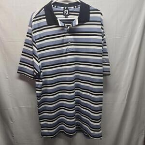 FootJoy Mens Striped Performance Golf Polo Shirt XL Grand Summit Logo Blue Black